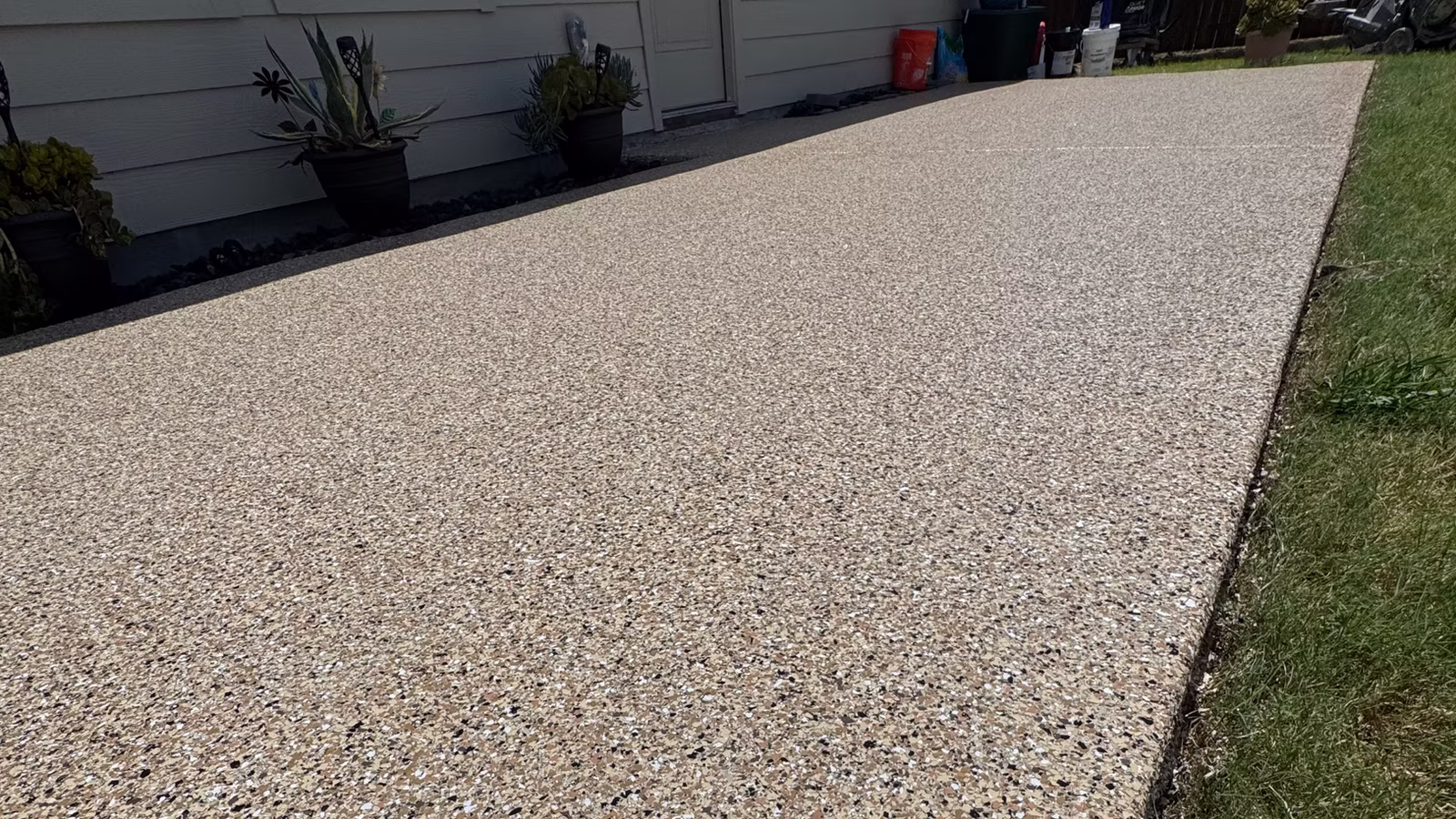 A finished decorative-flake garage floor